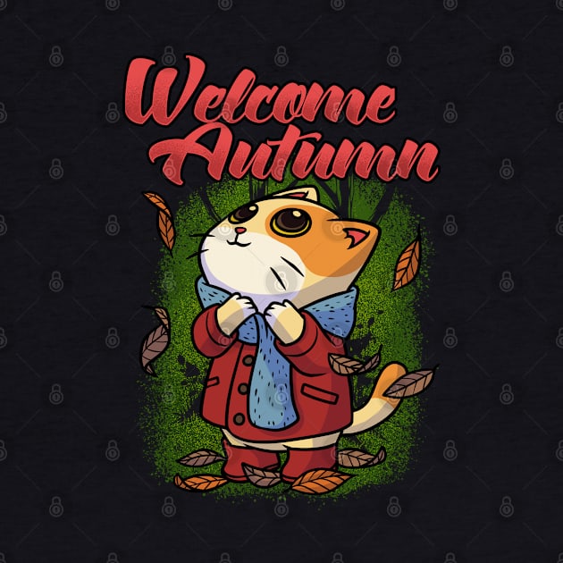 Welcome Autumn Fall Seasons Funny Cute Cat Gift by MimimaStore